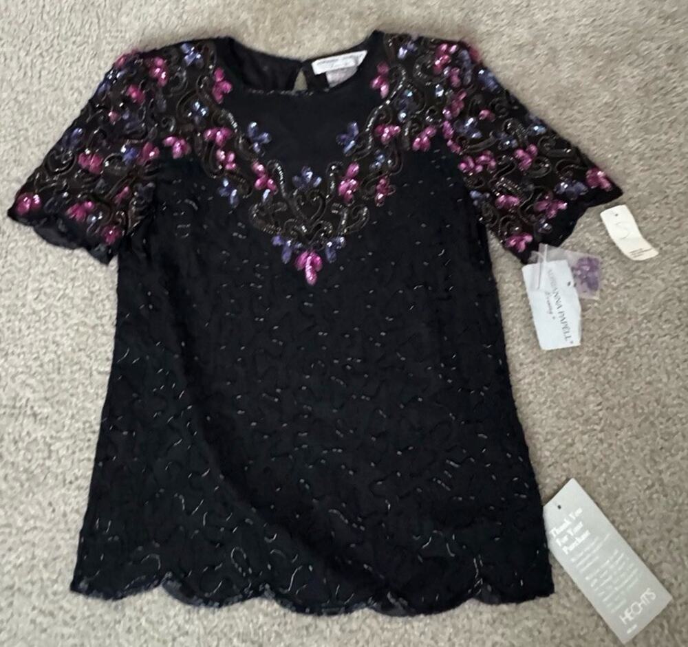 Adrianna Papell Evening Womens Small Beaded Sequin Formal Top NWT Beautiful
